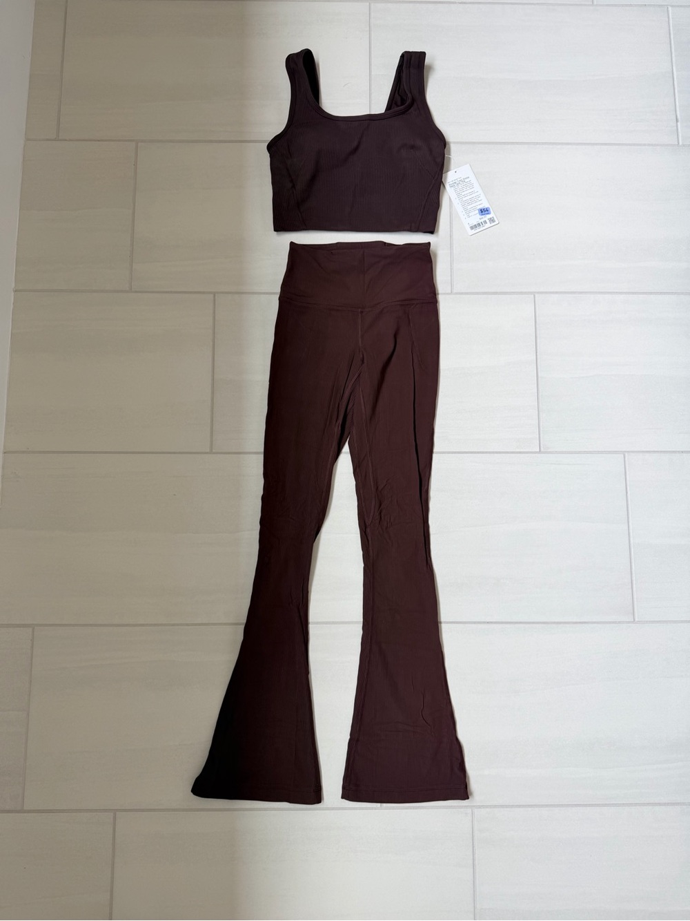 Lululemon Set! Espresso Ribbed Mini Flared Pants & Ribbed Tank, size 4